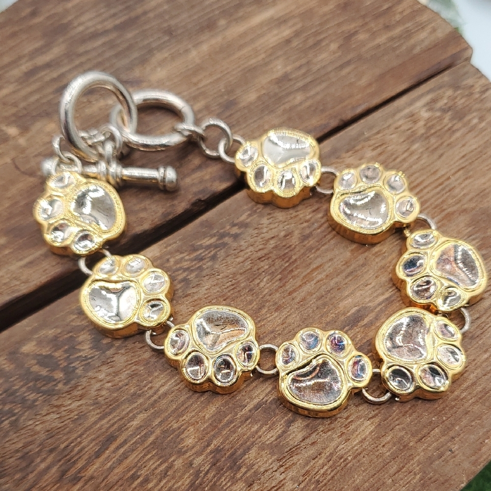 Vintage Gold and Silver Tone Paw Print‎ Bracelet B3434